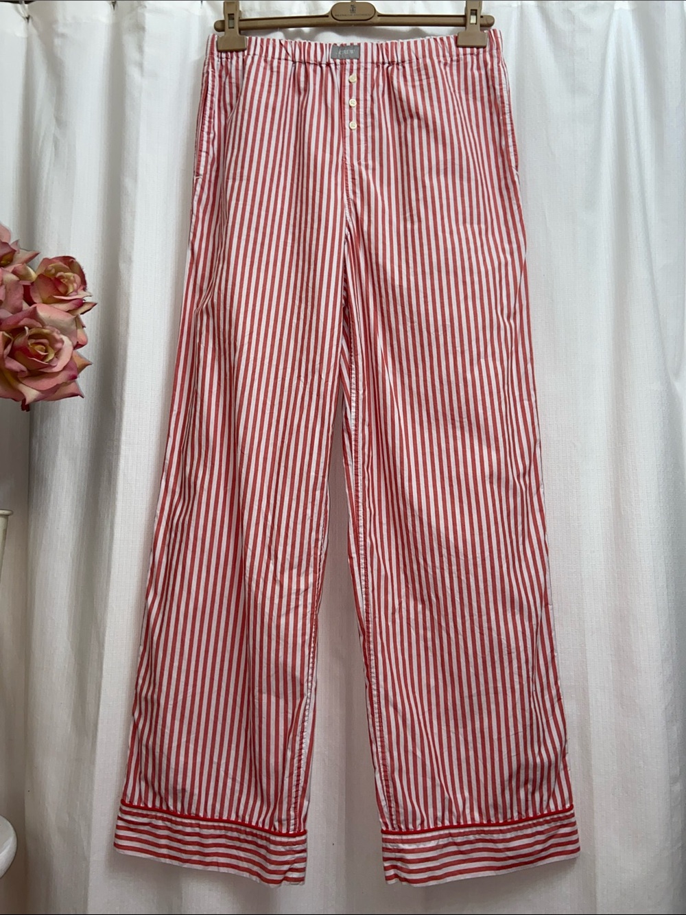 J.Crew Red and White Striped 100% Cotton PJ Style Pants - Picture 8 of 9